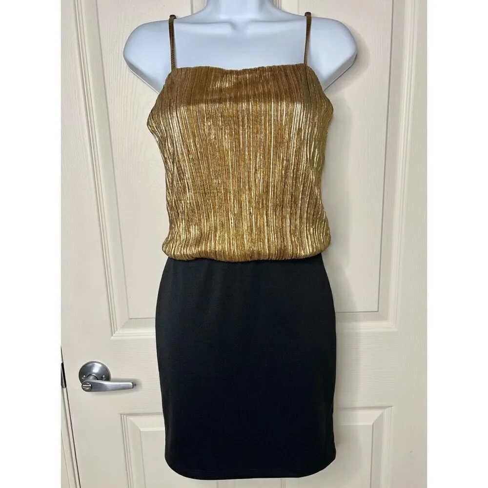 Forever 21 XXI Gold Plisse Blouson Mini Dress - Medium